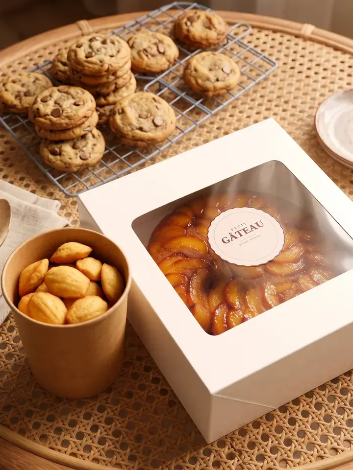 The Majlis box for 6 guests, open on a table with cookies and madeleines, home-baked in Doha